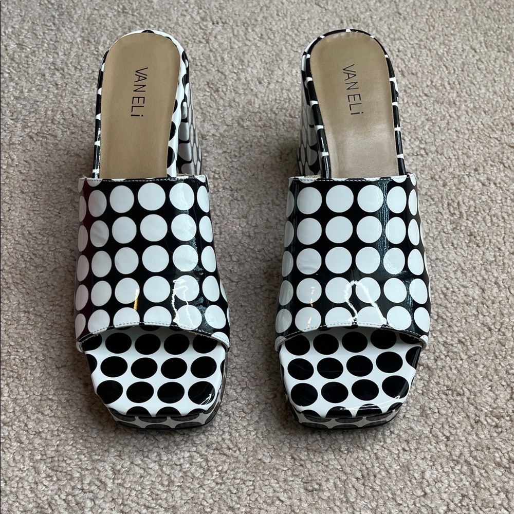 NWT Vaneli Black and White Moyra Polka Dot Chunky Platform Sandals - Picture 6 of 10